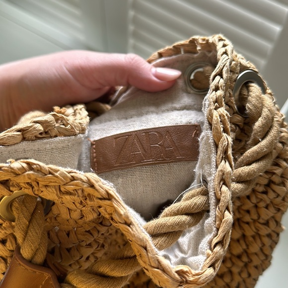 Zara Raffia Duffle Rope Backpack Bag Natural - Picture 5 of 7